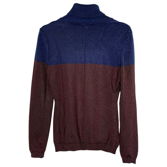 Piazza Sempione L Womens Colorblock Knit Turtleneck Sweater Navy Brown - Picture 2 of 9